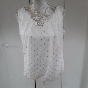 Sara Michelle Sleeveless bubble hem White/Gold Tears Blouse Size M